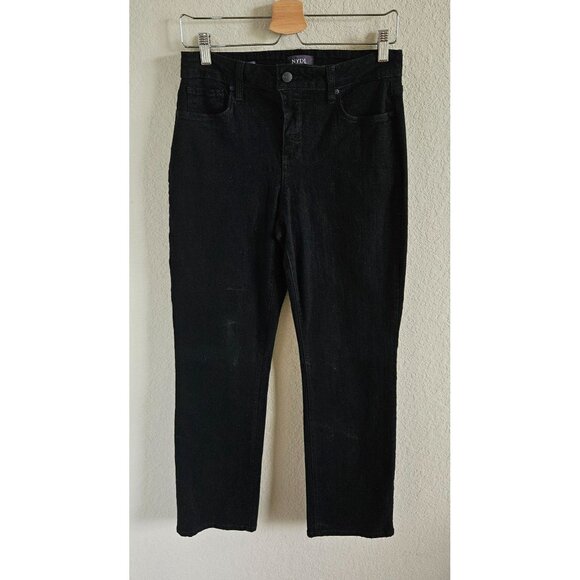 NYDJ Woman Size 10 Marilyn Straight Lift & Tuck Black Jeans Embroidered Pockets - Picture 2 of 8